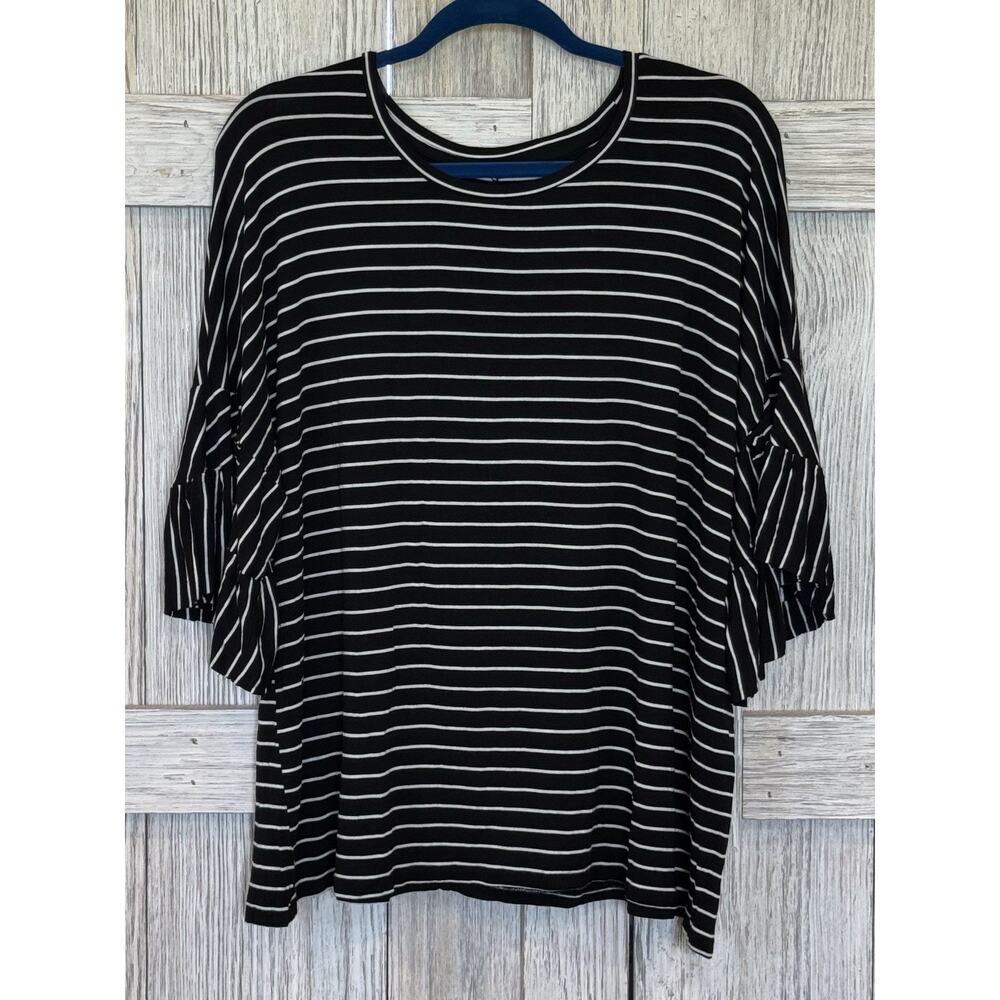 Lane Bryant Top Women's 22/24 Black Flowy Relaxed Half Wide Sleeve Stretchy
